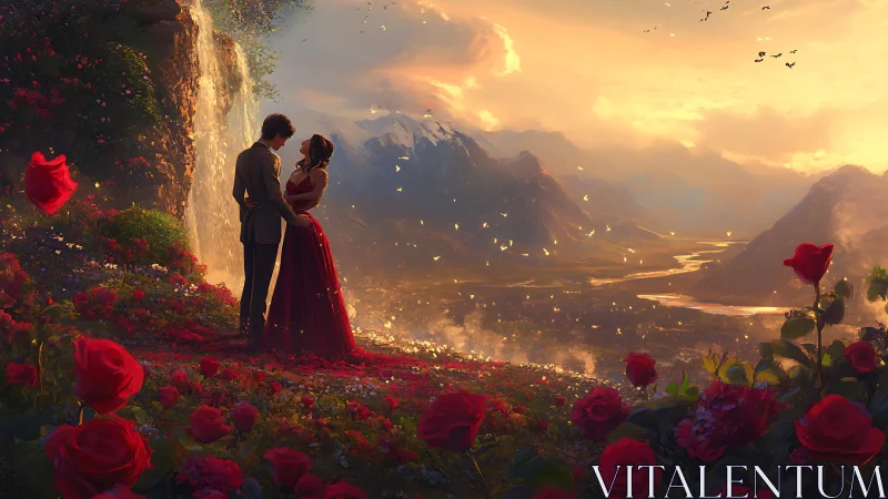 Crimson Romance: Where Mountains Meet Starlit Dreams.