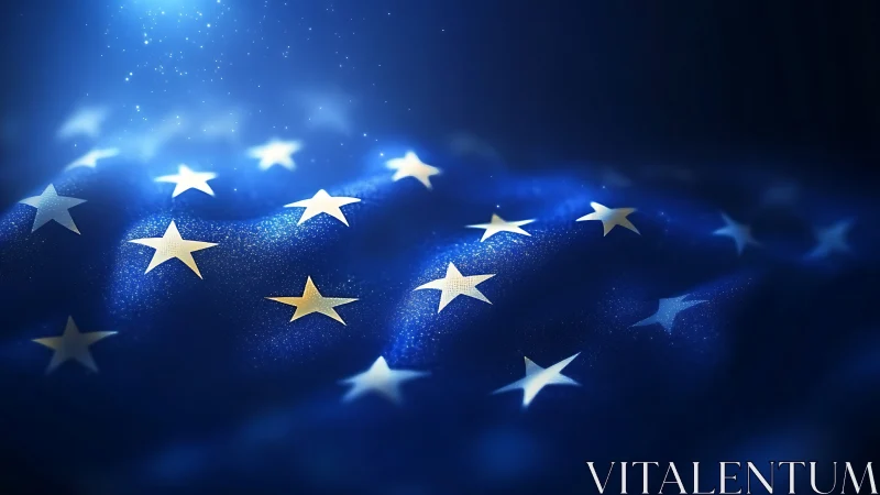 Blue field with white stars in soft glowing light.