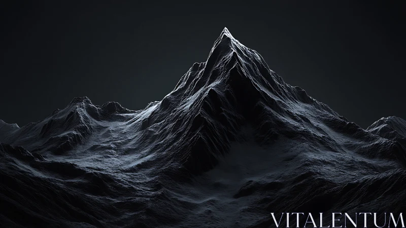 Monochrome alpine peak under dramatic low key lighting.