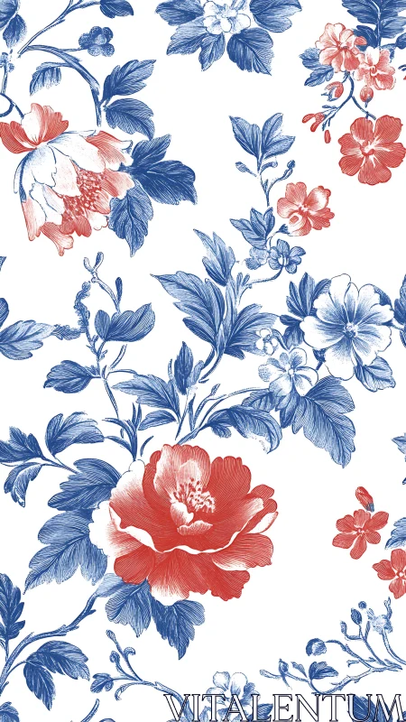 Red and Blue Botanical Garden: A Timeless Floral Pattern