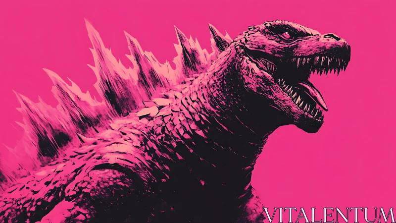 Stylized reptilian kaiju profile in high contrast pink.