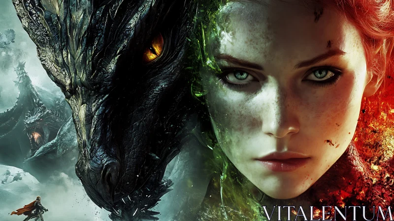 Dragonbound sorceress and ember-eyed wyrm in fierce duet.