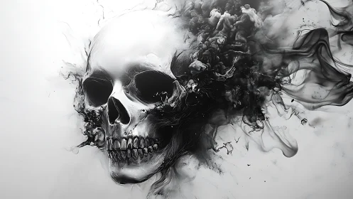 Smoky skull drifting between darkness and light.