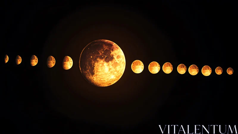 Luminous lunar phase array with central magnified firemoon.