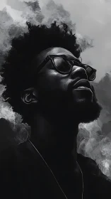 Smoke-crowned dreamer turns grayscale air into quiet thunder