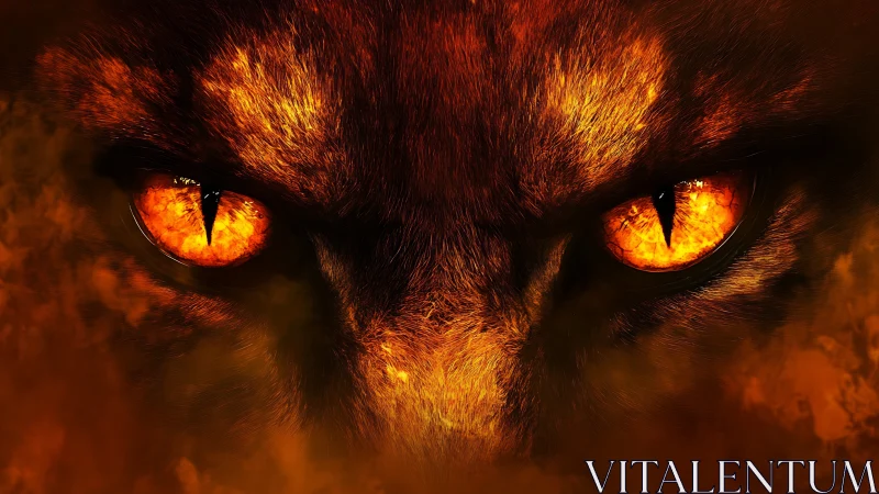 Infernal wolf eyes burn through swirling molten shadow.