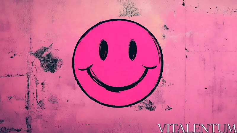 Bold pink smiley graffiti over distressed urban wall.