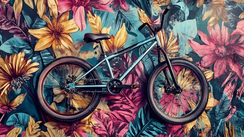 Pedal Through Paradise: Bicycle Blooming Against Floral Explosion.