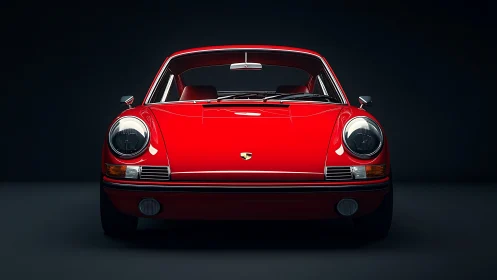 Classic red sports car glowing softly in dramatic light.