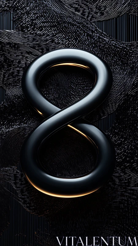 Glossy black number eight on dark textured background.