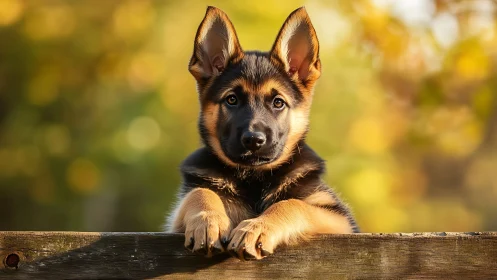 German Shepherd puppy portrait with shallow depth of field