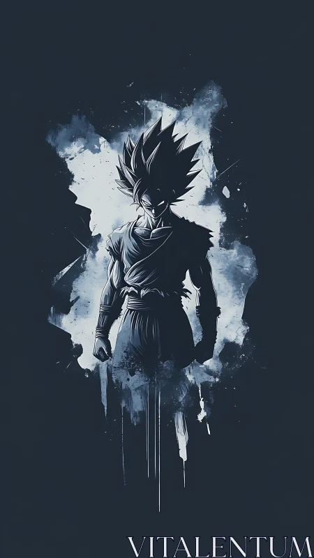 Stoic warrior silhouette in storm-splashed midnight ink.