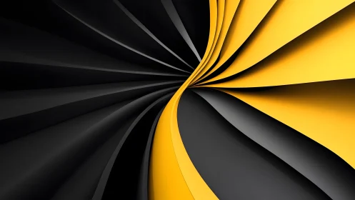 Dynamic swirl of yellow and black abstract curves, modern digital art.