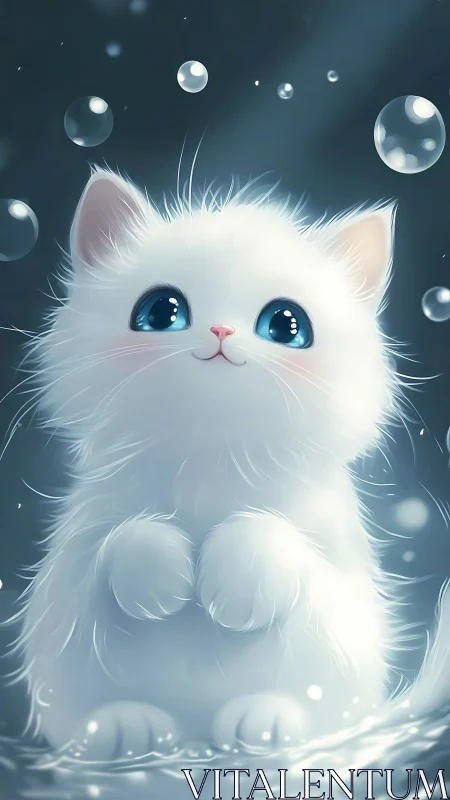 Luminous White Feline Portrait with Crystalline Eyes.