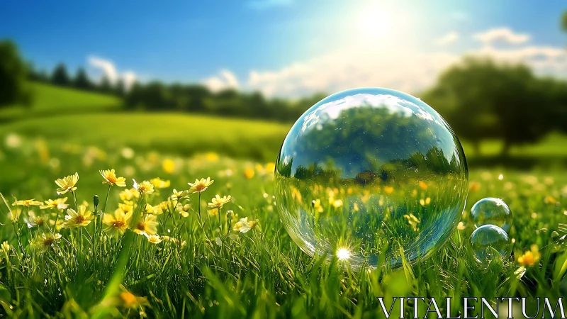 Sunlit meadow bubbles float softly over glowing wildflowers