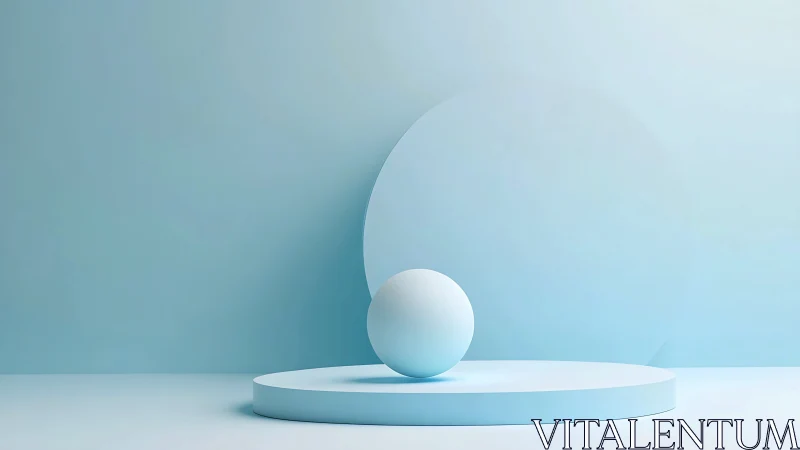 Monochrome cyan 3D sphere on cylindrical podium under soft key light