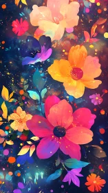 Blooming Chaos: Luminous Flowers Explode Against Cosmic Darkness