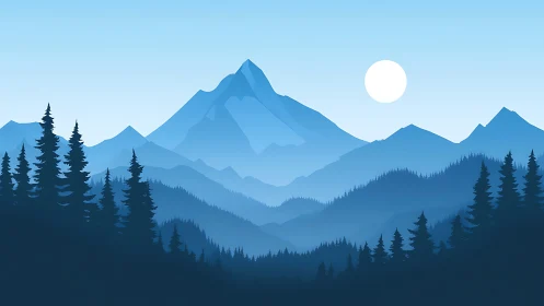 Layered alpine silhouettes under cool monochrome dawn.