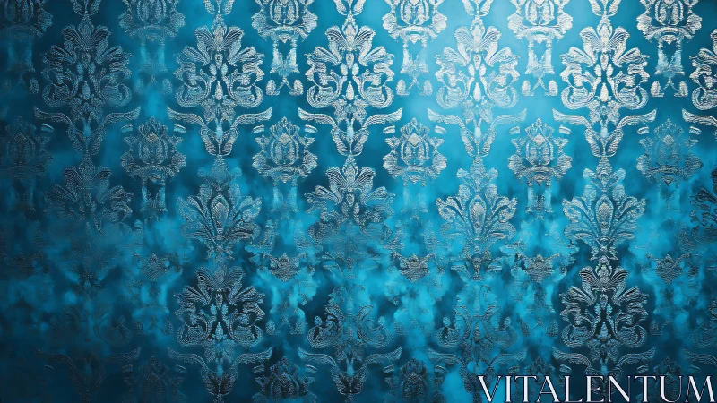 Teal damask pattern with embossed ornamental texture