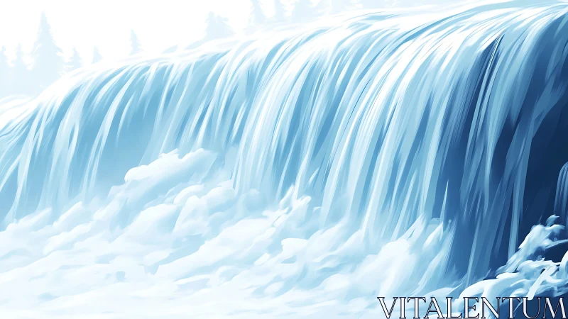Hydrodynamic waterfall cascade rendered in layered vector strokes.