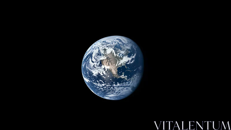 Earth viewed from space with visible North America and clouds.