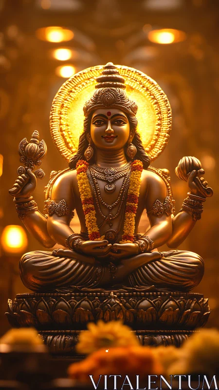 Golden Hindu deity sculpture with radiant halo glow.