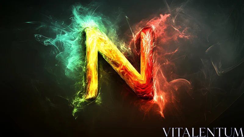Glowing fiery letter N blazes with neon smoke and energy