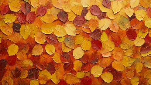 Textured autumn leaves pattern covers warm abstract background