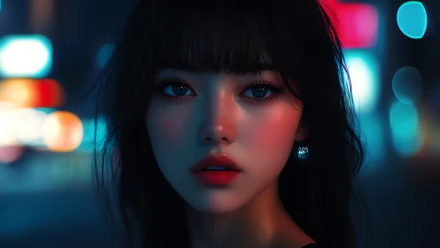 Neon-lit digital portrait with cinematic shallow depth of field.