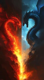 Fire and ice dragons clash above blazing chasm divide