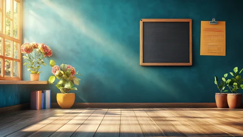 Sunlit classroom corner rehearses a quiet, thoughtful morning
