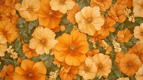 Orange and Cream Floral Composition with Green Foliage