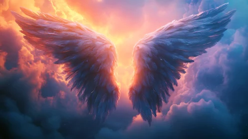 Luminous feathered wings drink fire from the breaking dawn