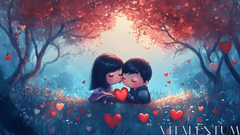 Two souls entwined beneath coral skies.