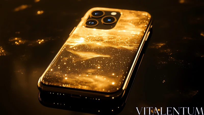 Golden smartphone backplate renders cosmic nebula reflections