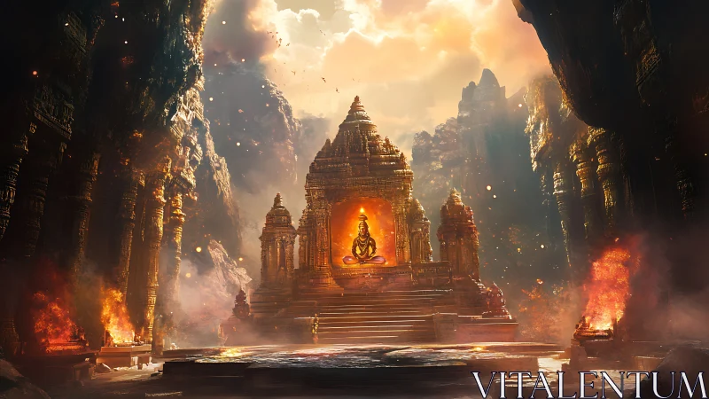 Sunlit mountain temple glowing with timeless quiet magic.