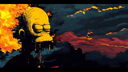 Glowing yellow figure drifting through a storm of color.