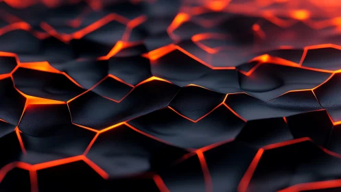 Abstract hexagonal lava surface with glowing orange cracks in 3D style.
