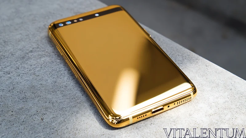 Gold-Finish Smartphone with Reflective Display and Metallic Casing.