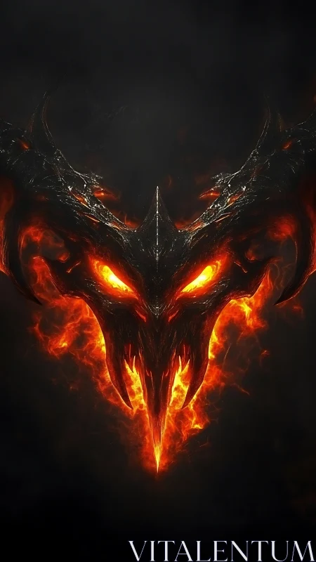 Infernal horned skull silhouette with molten emissive fire core