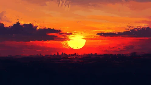 Spectral urban sunset horizon with high-saturation gradient field.