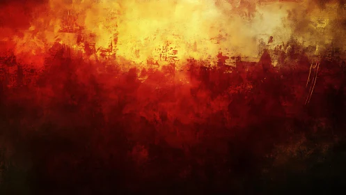 Fiery Abstract Painting with Bold Red and Yellow Tones.