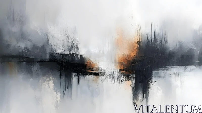 Abstract Cityscape in Monochrome and Orange, Modern Art Style.