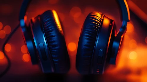 Midnight headphones drink in molten citylight bokeh glow