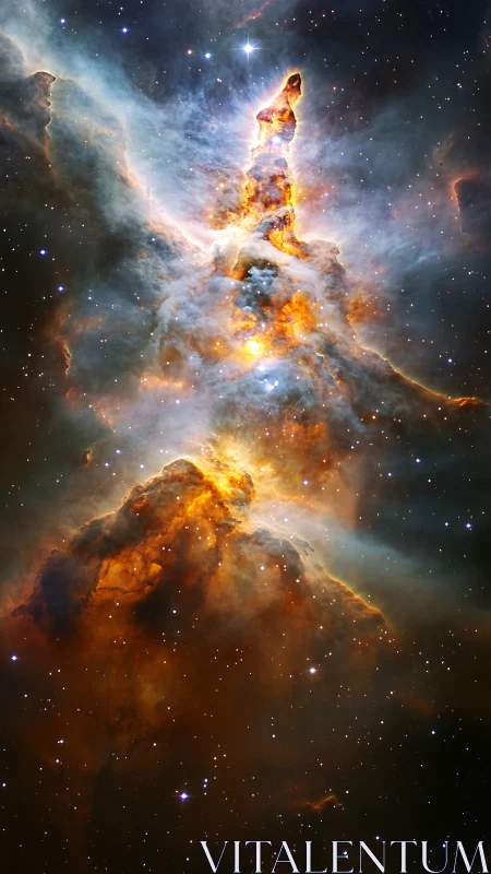 Starlit nebula tower glowing like a cosmic campfire.