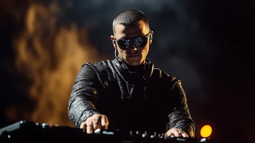 Midnight beats ignite as the stoic DJ sculpts live sound