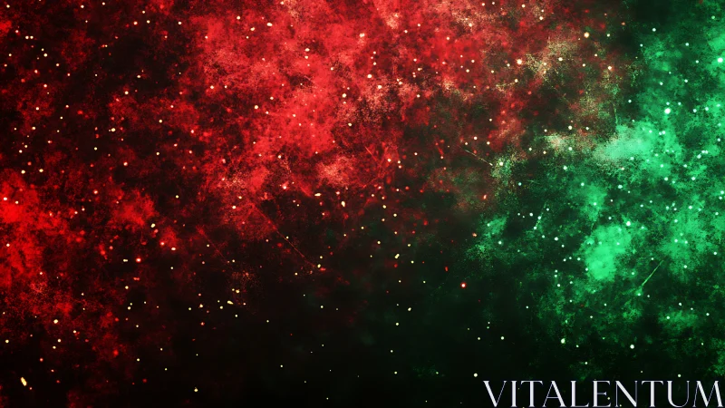 Bicolor cosmic nebula field in red and green particle haze.