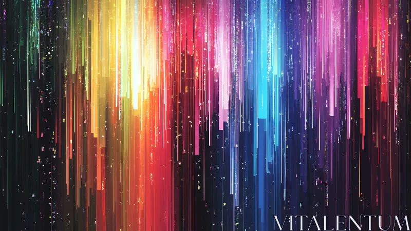 Neon light streaks cascading across dark digital void.