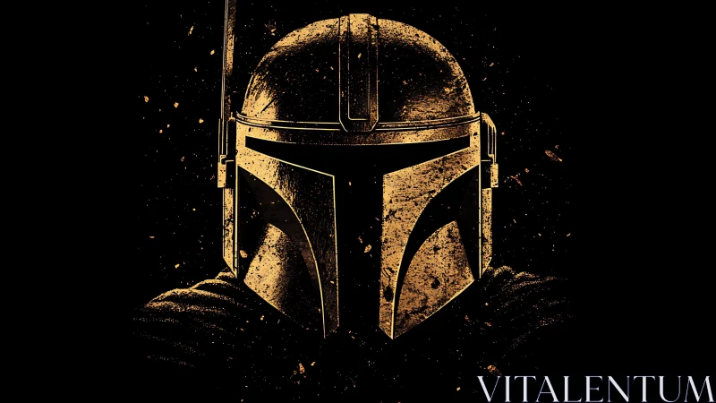 Golden armored helmet glows boldly against deep space black