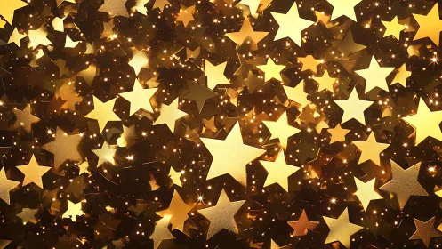 Golden star confetti shimmers in a festive, glowing cascade.